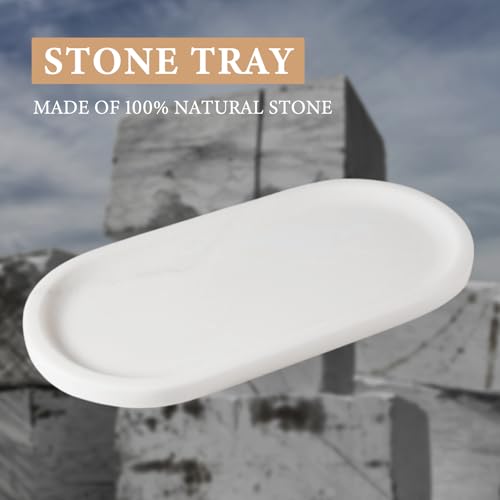 Koville Natural Marble Tray for Bathroom Decor Countertop, Vanity Tray Italy Oval Stone Trays for Candles Perfume, Storage Trays for Cosmetics, Jewelry, Decorative Tray for Dresser Organizer(White) - color: Calacatta White, size: 12" x 6" x 0.7"