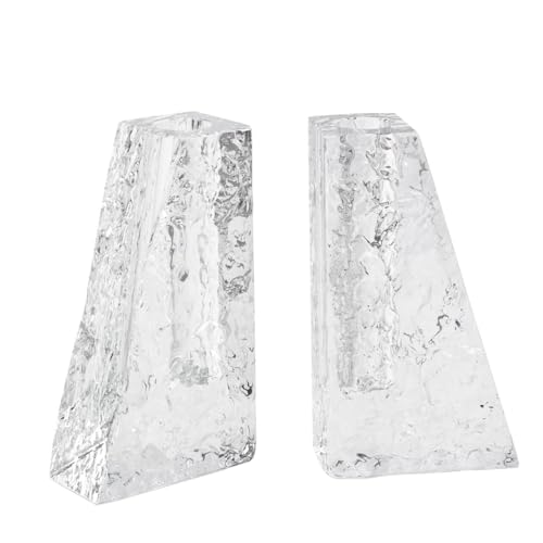 Crystal Vase Bookends Set of 2, Clear Candle Holder for Stick Candles, Heavy Duty Book Ends for Books, Elegant Shelf Decor for Living Room, Wedding Anniversary Housewarming Gift for Women - color: M-cv266a-02