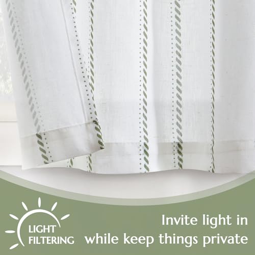 jinchan Linen Striped Kitchen Curtains Tier Cafe Curtains for Living Room Bathroom RV 24 Inch Farmhouse Rustic Half Window Treatment Light Filtering 2 Panels Green on White - color: Cottage Striped Green, size: 26"W x 24"L (Pack of 2)