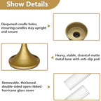 Gold Hurricane Candle Holders - Brass Candlestick Holders Set of 3 Tall Taper Candlesticks Fluted Glass Candle Stick Holder Decor for Wedding Party Christmas Mantel Dining Table Centerpieces