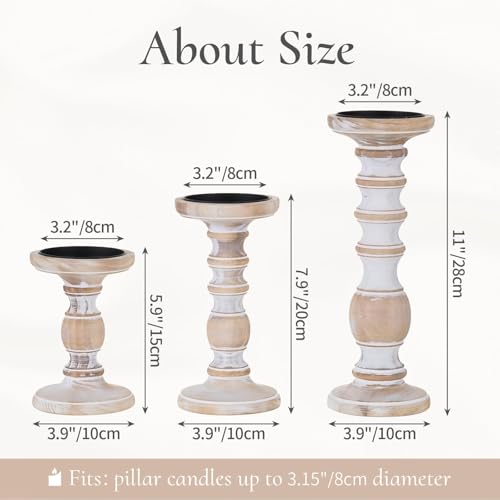Wood Pillar Candle Holder: 3Pcs Rustic Candle Holders for Pillar Candles Wood Candle Holders Distressed Wooden Farmhouse Large Candle Holder Fireplace Table (Rustic White, 5.9", 7.87", 11") - color: Rustic White, size: 5.9", 7.9", 11"