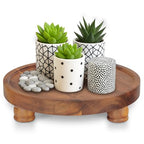 Demigo 10" Acacia Wood Round Tray - Decorative Plant Stand, Farmhouse Countertop Organizer, Multi-Purpose Display Pedestal, Riser Board for Soap, Perfume, Candles, Sponge, Bathroom, Kitchen