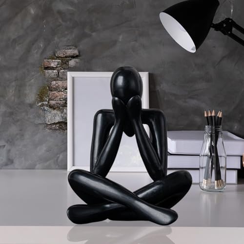 Abstract Thinker Statue, White Minimalist Abstract Sculpture Statue, Modern Art Decoration for Home Office Desk Decoration (Black Style D)