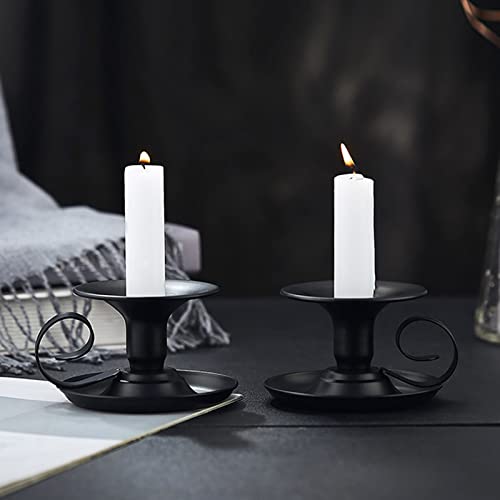 Taper Candle Stick Holder, Set of 2 Retro Iron Candlestick Holders Candlelight Dinner Stand for Wedding Dinning Party Table Home Decoration (Black)