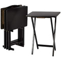 Amazon Basics Portable Foldable TV Tray Table with Storage Rack, Space-Saving Design, 15" x 19" x 26", Black, 4-Pack - color: Black