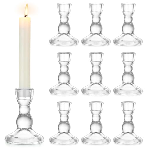 Glass Taper Candle Holders - Cute Candlestick Holders, 10Pcs Clear Candle Stick Candle Holder, Modern Tapered Candlestick Holders for Standard Candles for Wedding Christmas Home Decor - size: 10Pcs