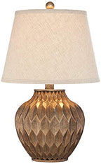 360 Lighting Buckhead Modern Accent Table Lamp 22" High Warm Bronze Brown Sculptural Geometric Textured Urn Tapered Fabric Drum Shade Bedroom Living Room House Home Bedside Nightstand Office - color: Bronze - Single