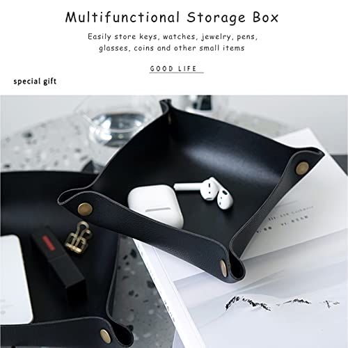 Valet Tray, Leather Tray, Small Catchall Tray, Foldable Jewelry Travel Organizer, Suitable for Travel, Storage, Nightstand, Home or Office (Black-S) - color: Black