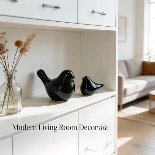 Two-Piece Set of Parent-Child Bird Statues, Modern Home Decor, with Removable Storage Holes, Suitable for bedrooms, Living Rooms, Offices, and Fireplace Mantel Decorations. (Black) - color: Black