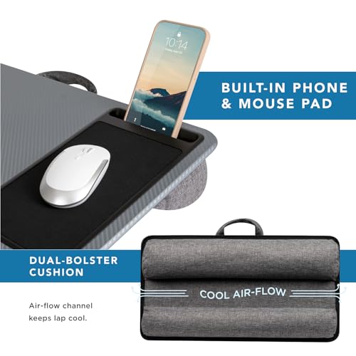 LAPGEAR Home Office Lap Desk with Device Ledge, Mouse Pad, and Phone Holder - Silver Carbon - Fits up to 15.6 Inch Laptops - Style No. 91585 - color: Silver Carbon, size: Home Office
