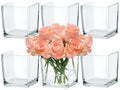 CONNOO 6 Pack Square Glass Vase 5" x 5" x 5", Clear Bulk Flower Vases for Centerpieces, Square Glass Cube Vase Floating Candle Holders for Wedding Party Home Decor - size: 6 Pack 5 Inch