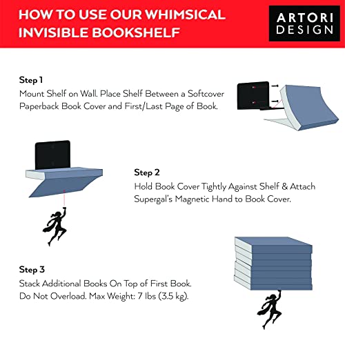 Artori Design Floating Bookshelf for Kids, Invisible Metal Book Shelf, Wall Decore Book Lovers Bookshelf (2 x Wondershelf) - size: 2 x Wondershelf