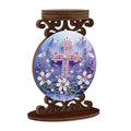 MaiYiYi DIY Religious Cross Diamond Art Painting Candlestick Holders, Flower Cross Diamond Pianting Candle Holder, Special-Shaped Diamond Wooden Candlestick Crafts Ornaments for Home Decor