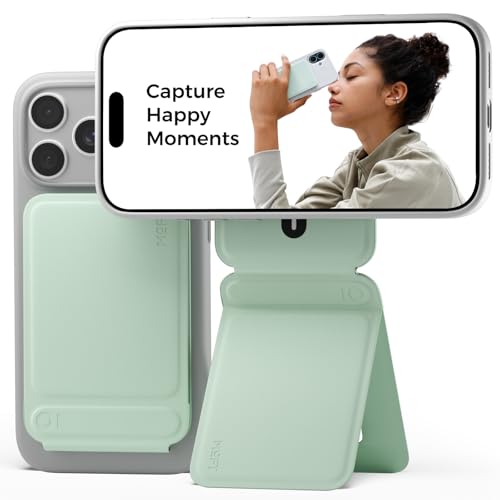 MOFT Phone Tripod Stand Selfie Stick for iPhone, Multi-Angles iPhone Stand, Lightweight & Portable Phone Holder, Strong Magnets, MOVAS Vegan Leather, Travel Essentials, Peppermint (Without Card Slot) - color: Peppermint x Without Card Slot, size: Wthout C
