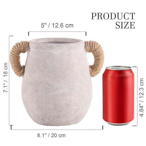 Ceramic Flower Vase Home Decor - White Rustic Table Flowers Vases Living Room Bedroom Plant Decoration Modern Farmhouse Vintage for Kitchen Shelf Office Coffee Dining Desk House (7.1" with Jute Rope) - color: 05-with Hemp Rope-7.1"