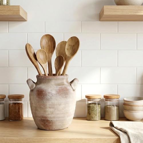 Retro Ceramic Vase with Handle - 7 Inch Farmhouse Table Centerpiece for Shelf, Desk & Fireplace, Rustic Vintage Flower Vase for Fresh & Dried Decor, Aesthetic Housewarming Gift - color: 7"h Retro