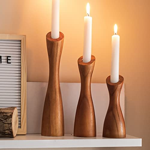 OLEEK Wooden Taper Candle Holders - Woods Taper Candle Holders for Table Centerpiece - Wood Candlestick Holders (9", 8", 6") Wooden Candlestick Holder for 7/8" candlesticks - Candlestick Holders Wood - size: 12"+10"+8" H