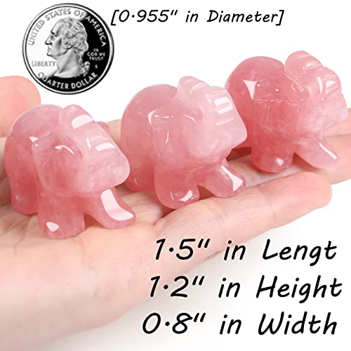 Rose Quartz Elephant Decor Pink Crystals Healing Stones Pocket Figurine Natural Crystal Statue Hand Carved Sculpture Cute Gemstone Energy Home Office Valentine's Day Desk Decoration Gifts for Women - color: A - Pink - Rose Quartz