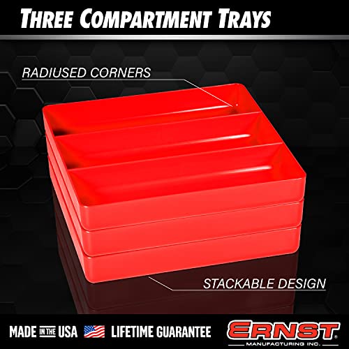 ERNST MFG Tool Garage Organizer Tray, Red, 3-Compartments - Made in the USA - color: Red, size: 3-Compartments