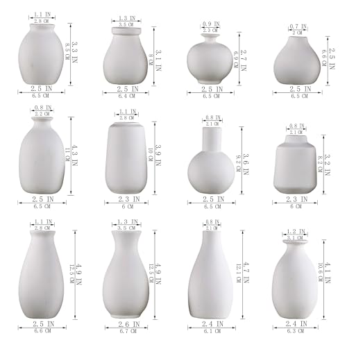 White Bud Vases, Ceramic Small Vase Set of 12, Mini Vases for Fresh and Dried Flowers, Modern Home Decor, Pottery Table Centerpiece - color: 02 White - 12 Pcs