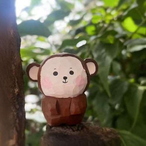 Small Wooden Monkey Figurines Craft, 1.6’’H Hand-Carved Painted Monkey Figurine with Base, Cute Desktop Decor, Wooden Animal Statue Home Decor, Gift for Animal Lovers - color: Decor-monkey