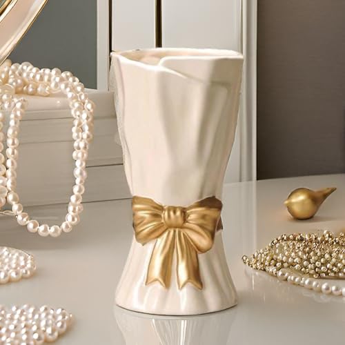 Bow Vase, White Flower Vase for Home Decor, White Ceramic Vases for Boho Style, 9.3 Inch Large Vases for Ideal Shelf/Table/Living Room Decor, Mother‘s Day Gifts - color: Cream White