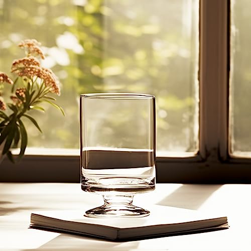 CYS EXCEL Glass Hurricane Pillar Candle Holders (H:6" W:3.75", 2 PCS) | Multiple Size Choices Short Stem Candle Jars | Stemmed Glass Cylinder Candle Vase - size: H-6" W-3.75"