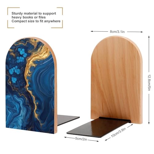 Heavy Duty Book Shelf Holder for Books, Book Ends with Non-Slip Mats, Portable Luxury Marble Texture Gold and Blue Bookends Easy to Install - color: Picture(458)