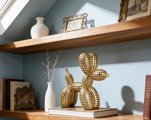 Balloon Dog Statue Decor Polka Dot Dog Cool Stuff to Put on Shelves, Gold Balloon Dog Statue Decoration Fun Paperweight, 5 inch Versatile Color Options - color: Gold