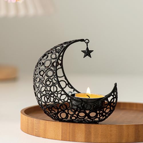 Moon Tea Light Candle Holder, Black Metal Decorative Candle Stand for Home Decor, Gift - size: 1Pcs Black