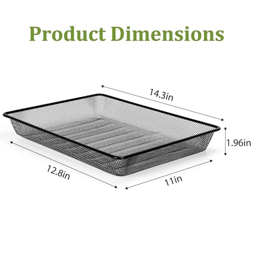 Office Metal Mesh Basket for Desk, Single Paper Tray Organizer, Turn in Trays Classroom, Flat Mail Letter Storage Basket for Office Home Drawers School, Black (1 Pack)