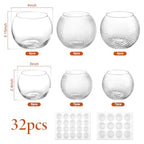 32 Pack Glass Bubble Vases, Small Clear Bud Vases (3 Textures 2 Sizes) Round Mini Globe Bubble Bowl Vases Bulk for Table Centerpieces, Candle Holders, Wedding Event & Home Decor