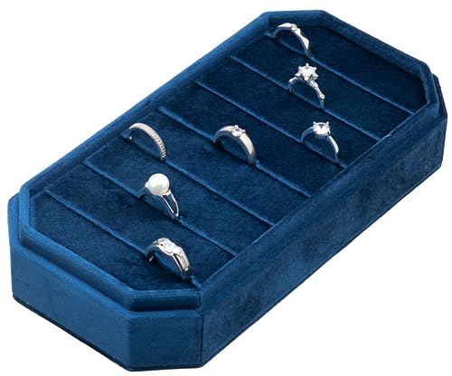 Velvet Ring Organizer Display Tray Jewelry Box Earring Holder Case for Wedding Birthday Christmas Day (Dark Blue) - color: Dark Blue