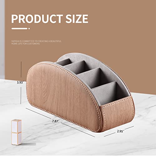 YAPISHI All-in-One Leather TV Remote Control Holder With 5 Compartments Nightstand Desktop DVD Media Player Remote Caddy Storage Box Organizer Tray For Makeup Brush Pen Stationary Table Controllers - color: Khaki, size: Small