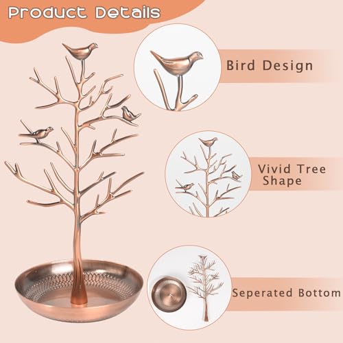 ChezMax Jewelry Display Necklace Earring Organizer Holder Metal Birds Tree Stand with Tray Antique Bracelet Rings Rack Tower Decoration for Women Girl Bronze 11.8 Inch - color: B-Metal Bronze
