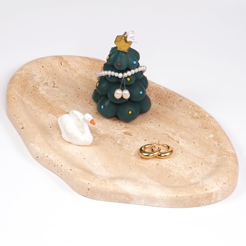 Marble Clould Tray for Bathroom - Travertine Stone Catchall Jewelry Dish for Kithchen Counter and Aesthetic Room Decor, Cute Decorative Vanity Dishes for Trinket Ring Key Candle (9.5'' x 6.3'') - color: Cloud-Travertine