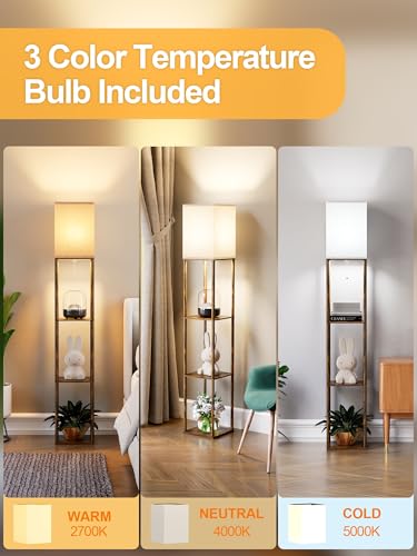 PARTPHONER Floor Lamp with Shelves for Living Room 2 Pack, Shelf Floor Lamp with 3 CCT LED Bulb, Corner Display Standing Column Lamp Etagere Organizer Tower Nightstand for Bedroom, Rustic Brown - color: Rustic Brown