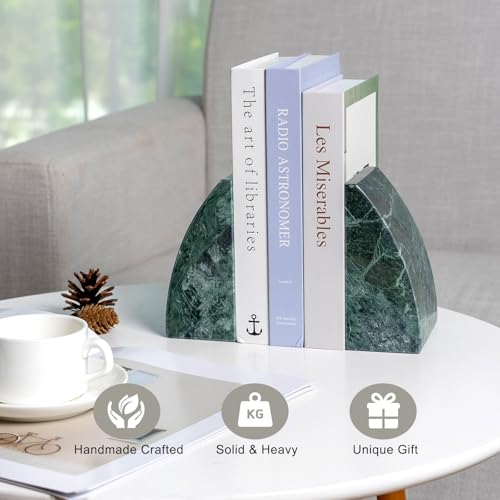 Koville Marble Bookends for Shelves, 8Lbs Large Stone Bookends for Heavy Books, Non-Slip Heavy Duty Book Stopper, Modern Decorative Book Ends for Bookshelf Table Home Decor(Green) - color: Sail-green