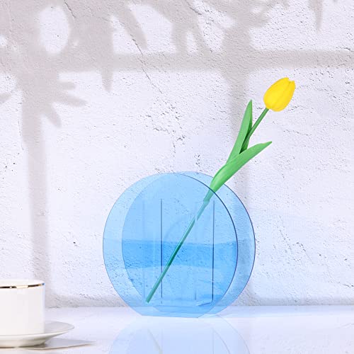 Blue Acrylic Vase, Modern Acrylic Geometric Wide Mouth Small vase, Blue Flower Vase for centerpieces Desk Flower Bud vase, for Living Room Table, Office, Wedding - color: Blue 3
