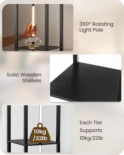 64.2" Display Shelf with Light, Modern Corner Floor Lamp with Shelves, 3000K-6000K LED Dimmable Standing Lamp with Remote for Living Room, Bedroom, Office, Adjustable CCT, Black Square B51LD05 - color: Black Square