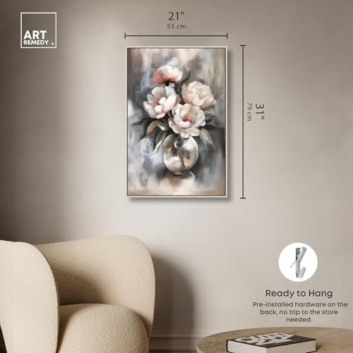 Art Remedy Glass Vase Flowers Canvas Luxury Floral Art, Silver Frame, 20" x 30" - color: Silver Frame, size: 31"L x 21"W