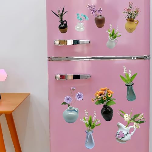 8Pcs Mini Ceramic Vase Fridge Magnets Cute Plants Decor Accessories DIY Vase Refrigerator Magnets Strong Decorative for Kitchen Office (8Pcs B) - size: 8Pcs B