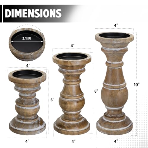 Candle Holder for Pillar Candle Set of 3, Farmhouse Wood Candle Holder, Rustic Wooden Candle Stand, Vintage Small Wooden Candlestick HoldersDecorative for Living Room, Table Centerpiece (Rusticbrown) - color: Rusticwhite, size: Set of 3