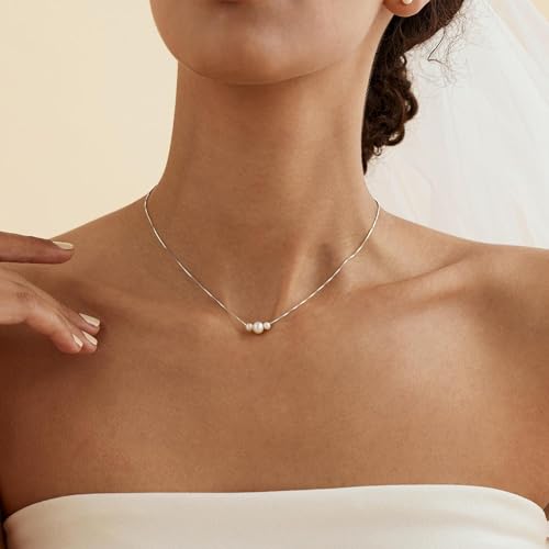 Mothers Day Gifts - 14K Gold Plated Pearl Necklaces for Women Trendy Dainty Necklace Simple Layered Gold Pearl Necklace for Women Mothers Day Wedding Birthday Gifts - color: 2-Silver Three Pearl