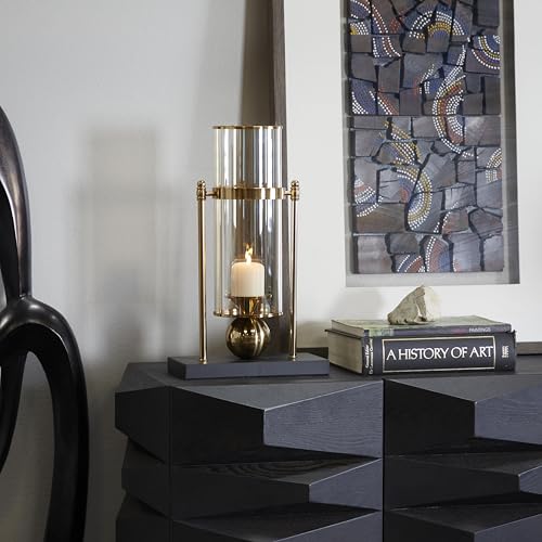 CosmoLiving by Cosmopolitan Metal Pillar Candle Holder with Metal Stand, 10" x 5" x 17", Gold