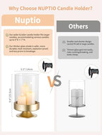 NUPTIO Candle Holders for Pillar Candles: Gold Large Holders with Hurricane Glass Sleeve for Outdoor - Brass Stands Set of 3 for Fireplace Table Centerpiece