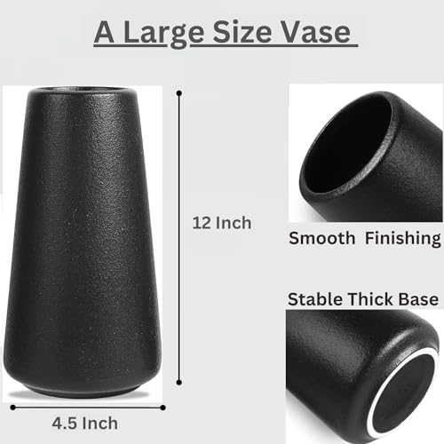 12 Inch Tall Premium Quality Ceramic Vase | Flower Vase for Home Decor | Farmhouse Decor, Desk Decor, Modern Decor, Aesthetic Room Decor, White Vase for Bohemian Decor, Pampas Vase, Black - color: Black, size: Extra Large (12 inches)