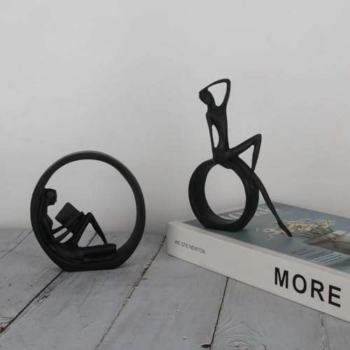 Modern Abstract Black Art Bookshelf Decor - Girl Statue Black Figurines for Home Office Living Room Table Decorations, Reading Figurines for Coffee Shelf Table Centerpiece (6.7inx4.72in)