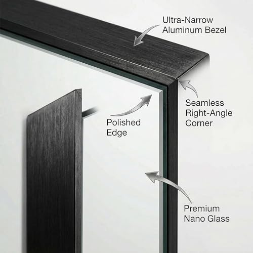 Bathroom Mirror 36x40 Black Bathroom Wall-Mounted Mirrors, Modern Vanity Mirror for Bedroom, Living Room, Aluminum Alloy Frame Allow to Hang Horizontally or Vertically - color: Square Edged, size: 40"L x 36"W
