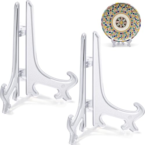 4 Inch Clear Acrylic Plate Display Stands 2pcs Tabletop Easel Holders for Picture Frames Cards Decorative Plates Home Kitchen Shelf Decor Small Acrylic Stand - color: Clear, size: 4inch